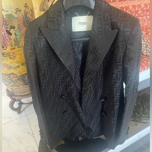 Fendi Black Silk Monogram Blazer 38